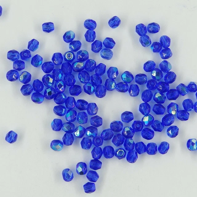 F4  SAX  *** 60 perles à facettes verre de Bohême 4mm  SAPPHIRE AB