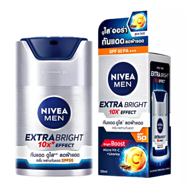 NIVEA Men Extra Bright Serum Sunscreen SPF50 VitaminC Face Skin Moisturizer 50ml