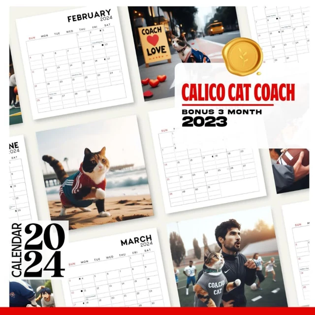 CALICO CAT COACH Calendar 2024 Jan 2024 to Dec 2024 Bonus 3 Months last