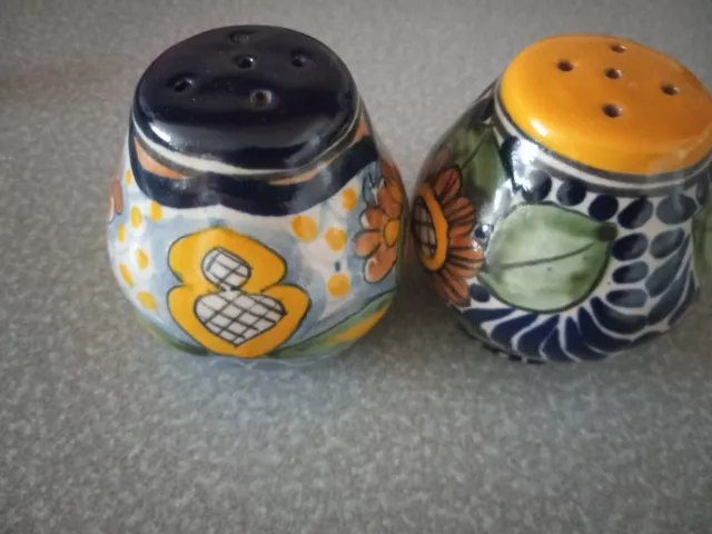 Talavera Salt and Pepper Shakers signed by Artist hand-made in Mexico