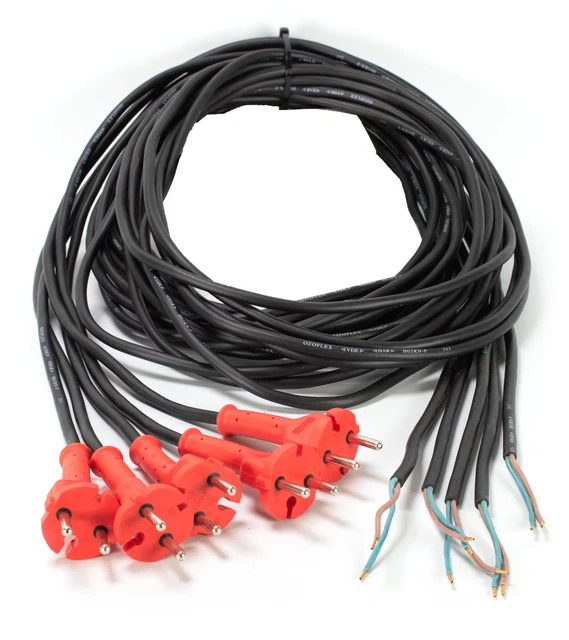 5 x Kabel 4,10m Anschlussleitung H07RN-F 2x1,0mm² schwarz Stecker K6A-5 rot Ral