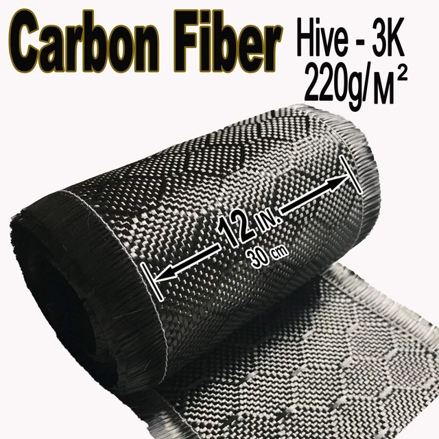 12 in x 5 FT - Bee Hive - CARBON FIBER FABRIC-2x2 Twill WEAVE-3K - 220g-Black