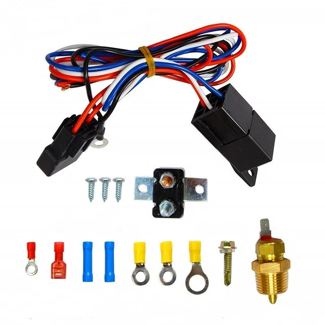 Thermostat Dual Electric Fan Wiring Harness Relay Sensor Kit 12V 40Amp 175/185