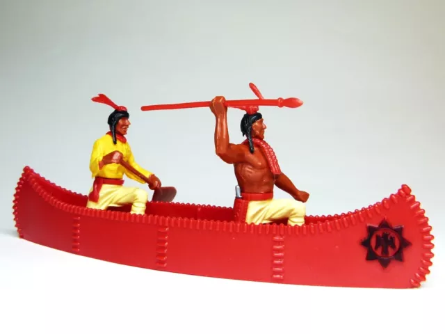 Timpo Toys 2 Indianer mit Kanu 54mm Wild West zu Elastolin Britains usw. (33)