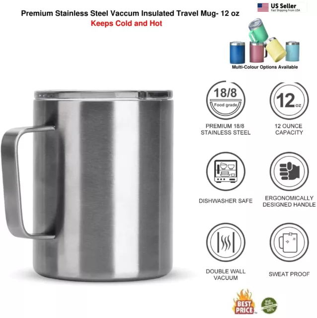 12 oz Double Wall Stainless Steet Vacuum Insulated Coffee Travel Mug with Lid