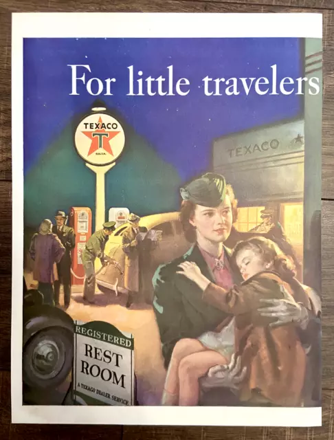 Original 1940 Texaco Ad: Registered Restrooms, For Little Travelers