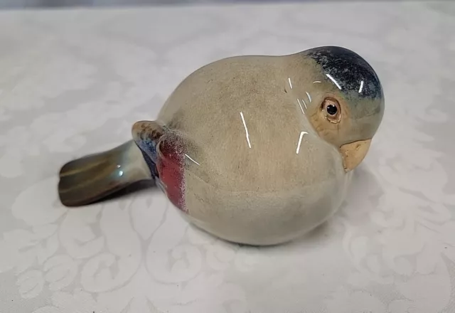 Glazed Ceramic Pottery Bird Figurine Brown Blue Red Green