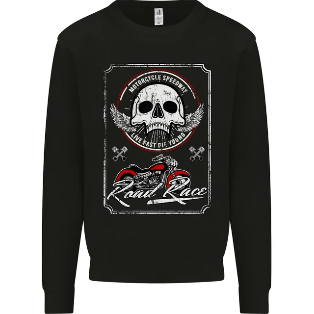 Motorcycle Road Race Biker Motorbike Skull Mens Sweatshirt Jumper