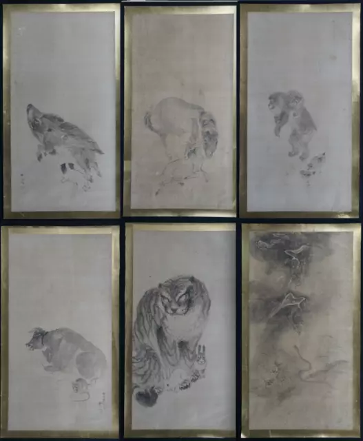 Antique Sumi-e Zen art Japan Zodiac art 1800 ink master paper craft