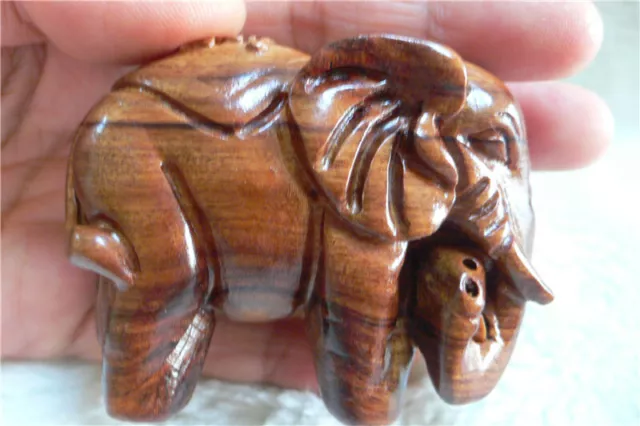 Handcraft Carved Wealthy Elephant  African Rosewood  Handplay Statue UK