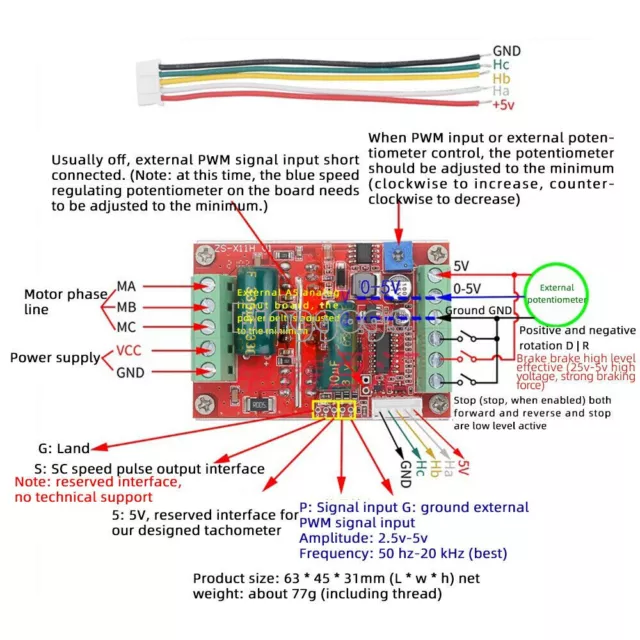 400W BLDC 3 phase DC Brushless Motor Controller 6V-60V PWM Hall motor Control