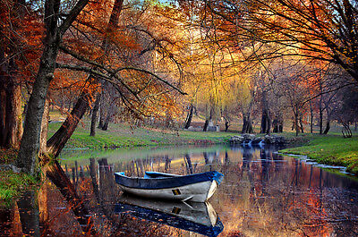 3D Forest Lake Boat 851 Wall Paper Wall Print Decal Wall Deco Wall Indoor Murals