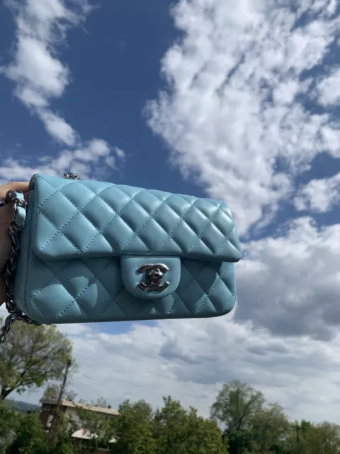 CHANEL NEON BLUE Classic Mini Flap Bag Lambskin Rectangular SHW 21S  New/receipt $10,700.00 - PicClick