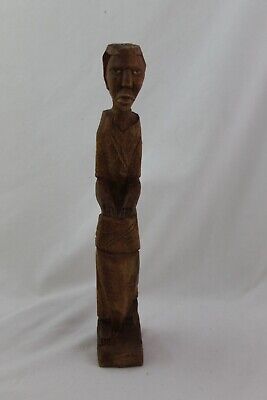Hand Carved Wood African Figure Man Playing Drums 12" Brown Tribal Folk Art