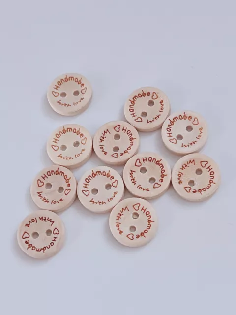 AU 10x Wooden Handmade with LOVE Heart Easter Round Buttons Sewing Craft Gift 3