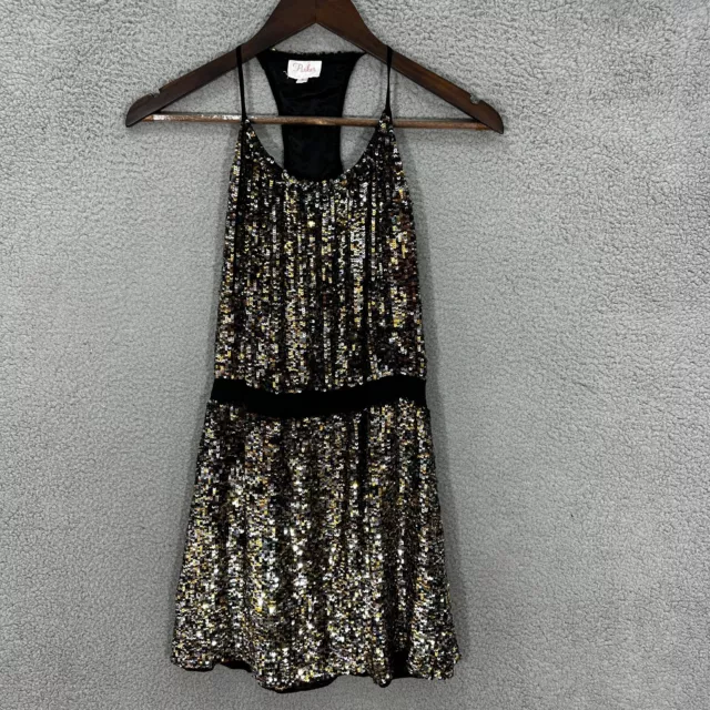 Parker dress Womens small Silk gold Sequined Spaghetti Strap Mini party NYE