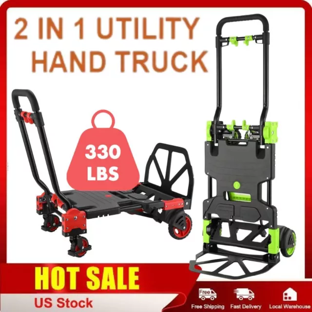 330LBS Folding Hand Truck Heavy Duty Convertible with Retractable Handle Dolly