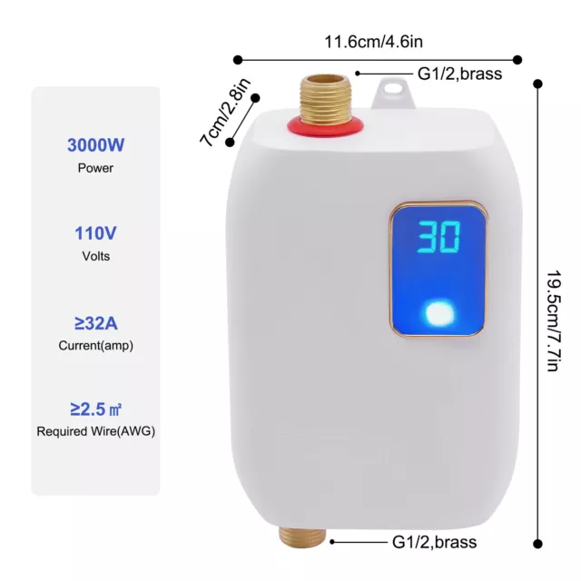 110V Mini Electric Tankless Instant Hot Water Heater Kitchen Bathroom Waterproof