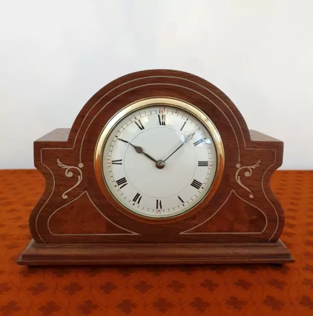 A Fine Edwardian Inlaid Mahogany Mantel Clock 8-Day French Escapement Serviced