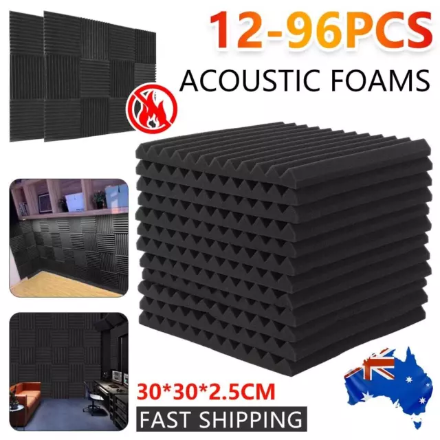 24-96PCS Studio Room Acoustic Foam Sound Absorbtion Proofing Panels Tiles Wedge