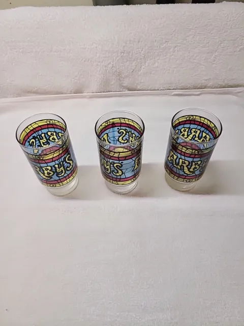 Vintage Arbys Restaurant Stained Glass Tumblers 12 Oz. Set Of 3 ‘70s Classic