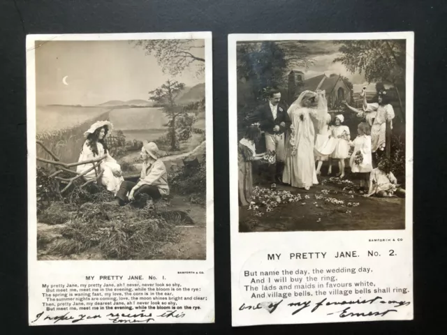 Antique 1906 "MY PRETTY JANE #1 & #2" RPPC Set of(2)  Postcards  Made in ENGLAND