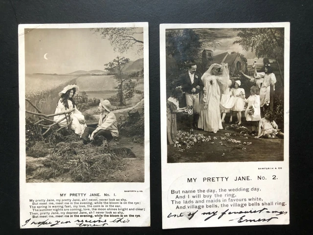 Antique 1906 "MY PRETTY JANE #1 & #2" RPPC Set of(2)  Postcards  Made in ENGLAND