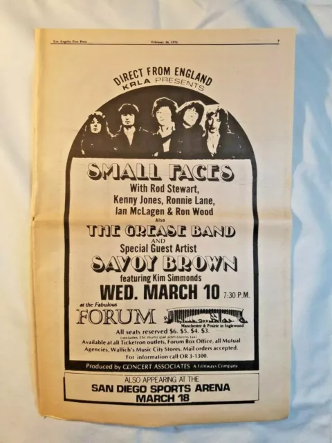 Vintage Ad Small Faces Rod Stewart, Ronnie Lane, Ron Wood 1971 LA FREE PRESS