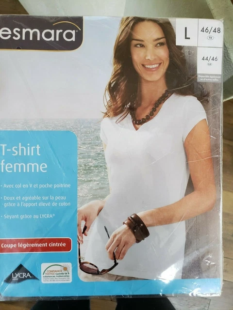 NEUF avec étiquette !!! TEE SHIRT basique blanc femme en COTON col V TAILLEl