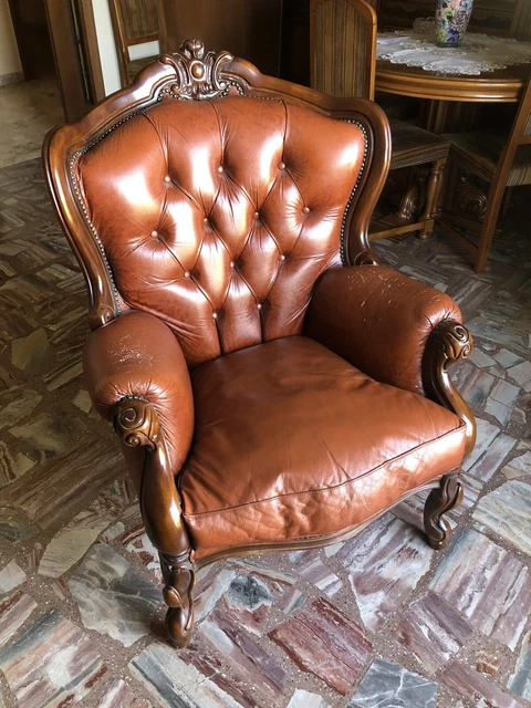 POLTRONE VERA pelle Stile barocco Vintage Ottimo stato Per