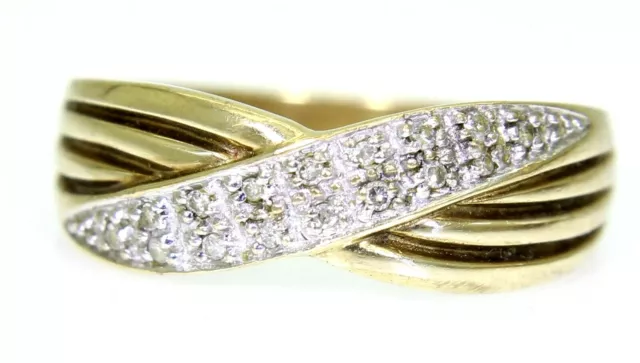 Attractive 0.15ct Diamond Half Eternity Wishbone 9ct Yellow Gold ring S ~ 9 1/4
