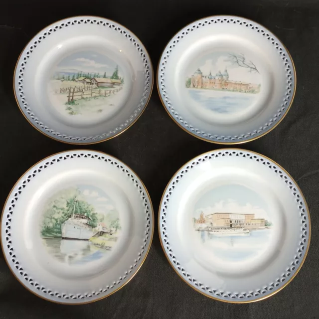 4 Vtg Reticulated Bing & Grondahl Plates Royal Copenhagen 6.75" Hand Painted EUC