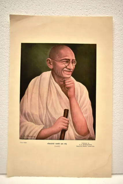 Vintage Mahatma Gandhi Litografia Stampa Premere Padre Di Nation Indiano Freedom