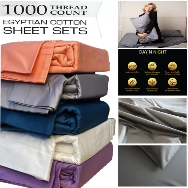 1000TC Smooth Egyptian Cotton Sateen Sheet Set Luxury Bedding Set All Sizes