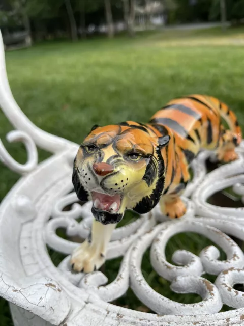 Italian Pottery Ceramic Vintage Tiger Statue 12” Figurine