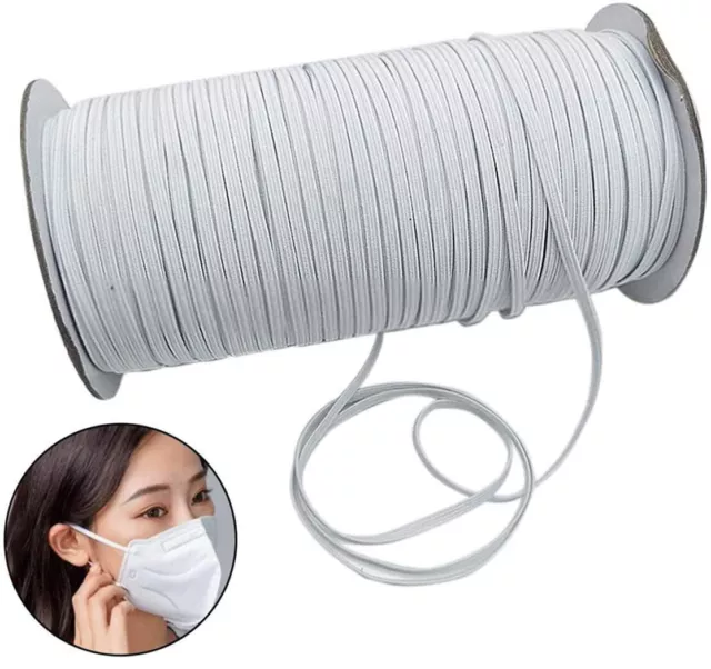 Flat Braided Elastic Band Roll 1/8" (3mm) width 200 Yards Roll-White