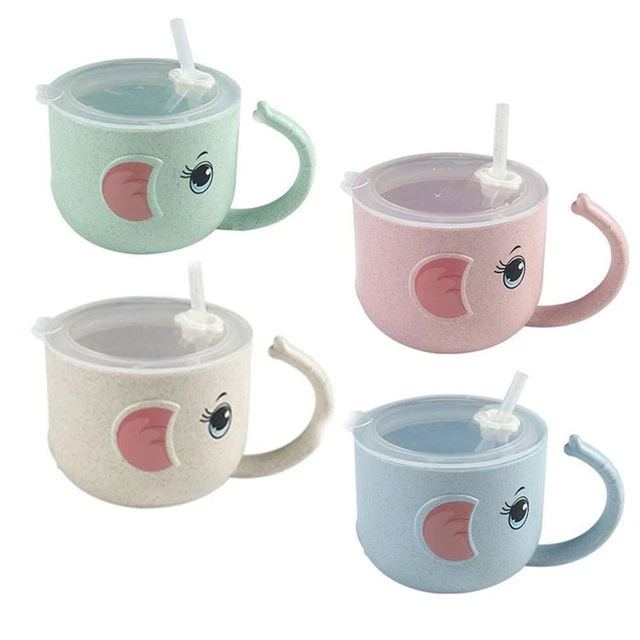 2 PCS Cartoon drop-proof with lid Water Glass Leak-proof straw cup Bottle