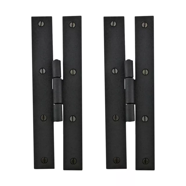 Black H Flush Hinge 7" L Wrought Iron Rust Resistant Pack of 2 Door Hinges
