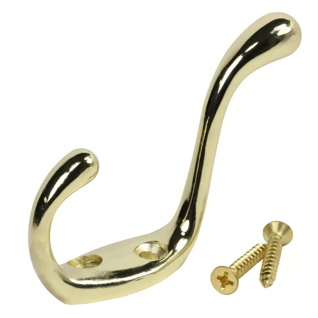 Rok Hardware Heavy Duty Coat Hook, 3-1/2", Bright Brass