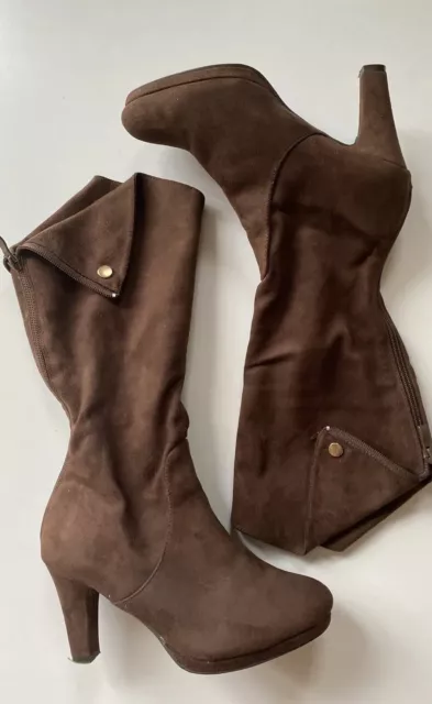CRAZY SHOES KYLIE Boots Brown Mid Calf Faux Suede Women s Size EU
