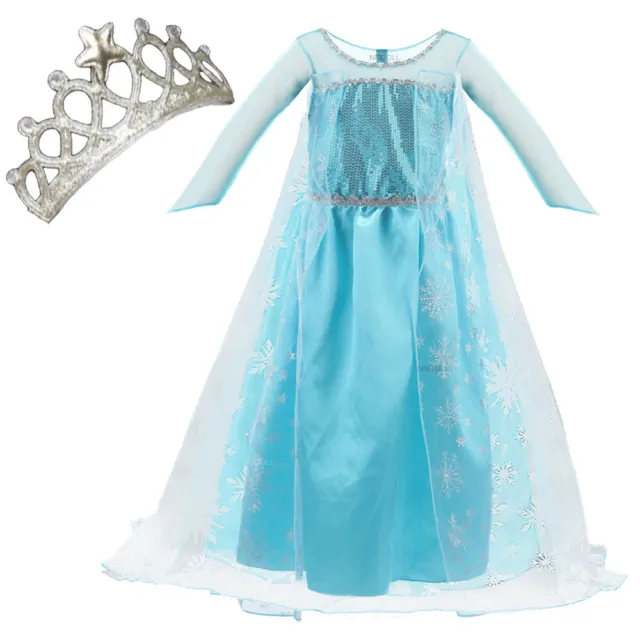 Elsa Vestito Bambina Costumi Carnevale Principessa Azzurro Abito blu 110 - 150