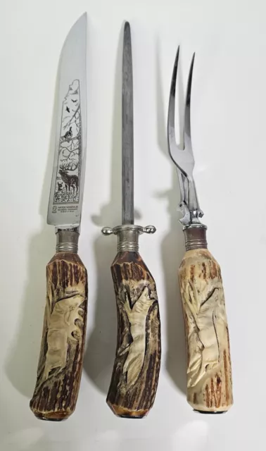 Anton Wingen Jr. 3 Piece Stag Carving Knife Solingen Germany Othello