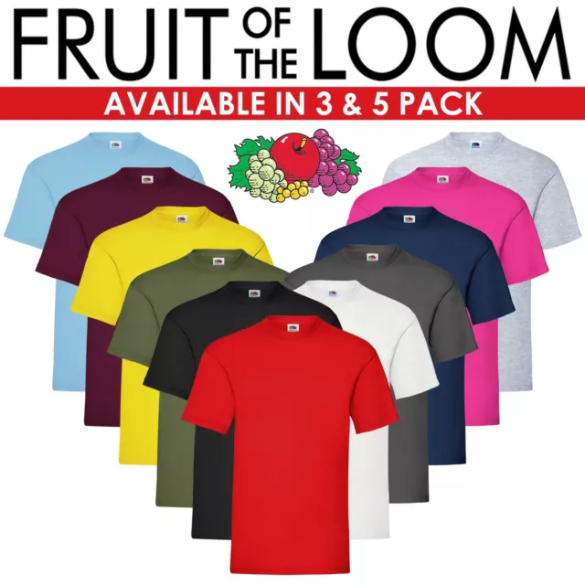 3 & 5er-Pack Fruit of the Loom Herren T-Shirts 100 % Baumwolle schlicht kurzärmeliges T-Shirt