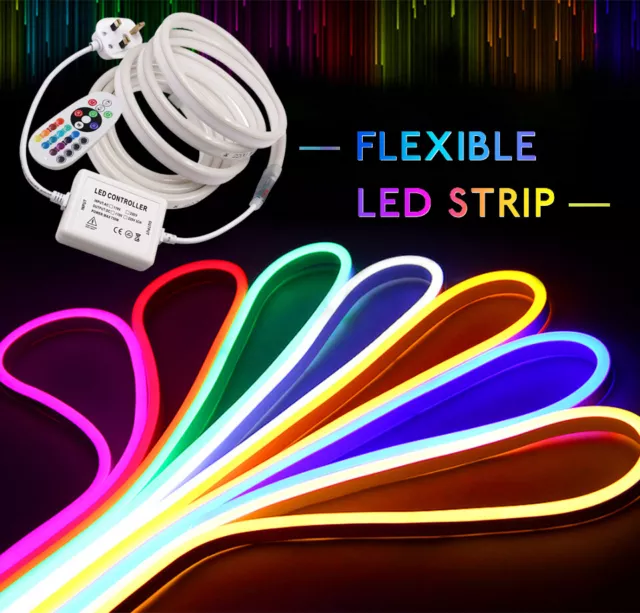 LED Strip Neon Flex Rope Light Waterproof 1-50M 220V Flexible Outdoor Lighting