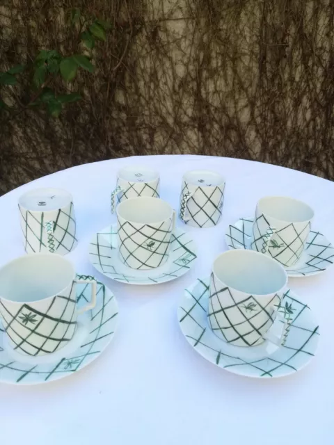 Service 7 tasses à café en porcelaine de Limoges AK emblème Royale + 4 soucoupes