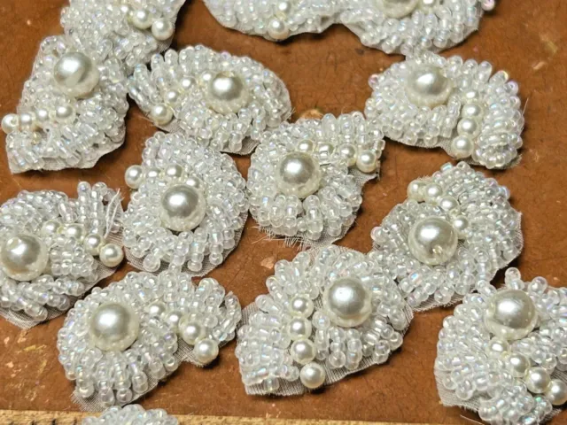 applique shell 1 1/8" hand sewn pearls glass beads ivory opalescent 3pcs