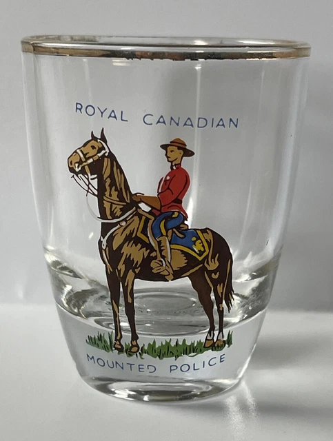 Royal Canadian Mounted Police Shot Glass RCMP Gold Rim Vintage Rare Collectible