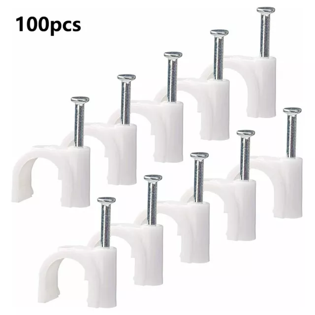 100 Pièces / Set Blanc Rond Câble Clip 4MM- 9MM Avec Fixation Clou Haute Qualité