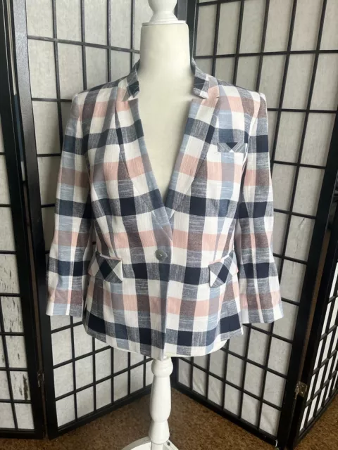 Veronica Beard Upcollar Schoolboy Dickey Jacket Pink Blue Plaid 8