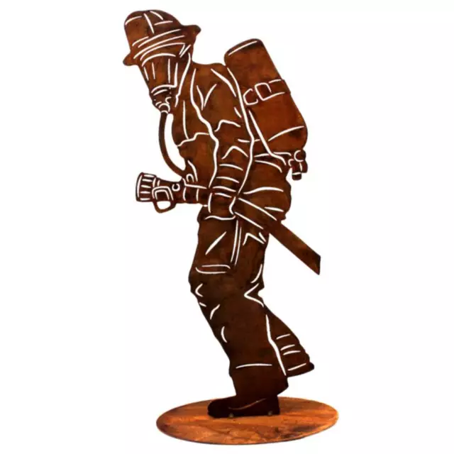 Metall Feuerwehr Deko Figur Feuerwehrmann Geschenk Rost Gartendeko Skulptur Boho